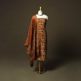 Chanderi silk hand block bagru print 3pc unstitched dress