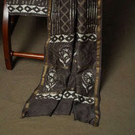 Chanderi silk hand block bagru print 3pc unstitched dress