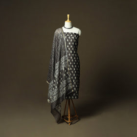 Chanderi silk hand block bagru print 3pc unstitched dress
