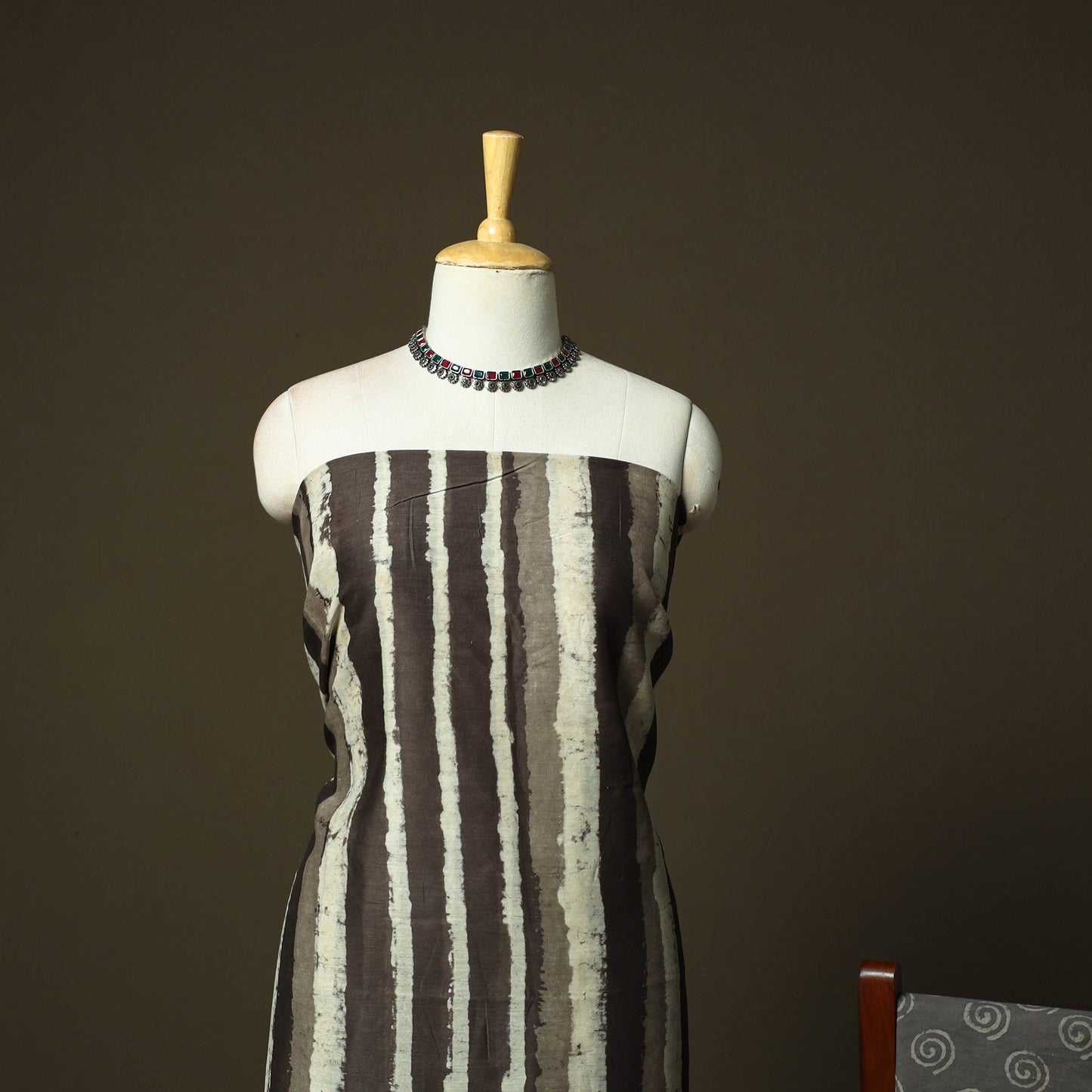 Chanderi silk hand block bagru print 3pc unstitched dress