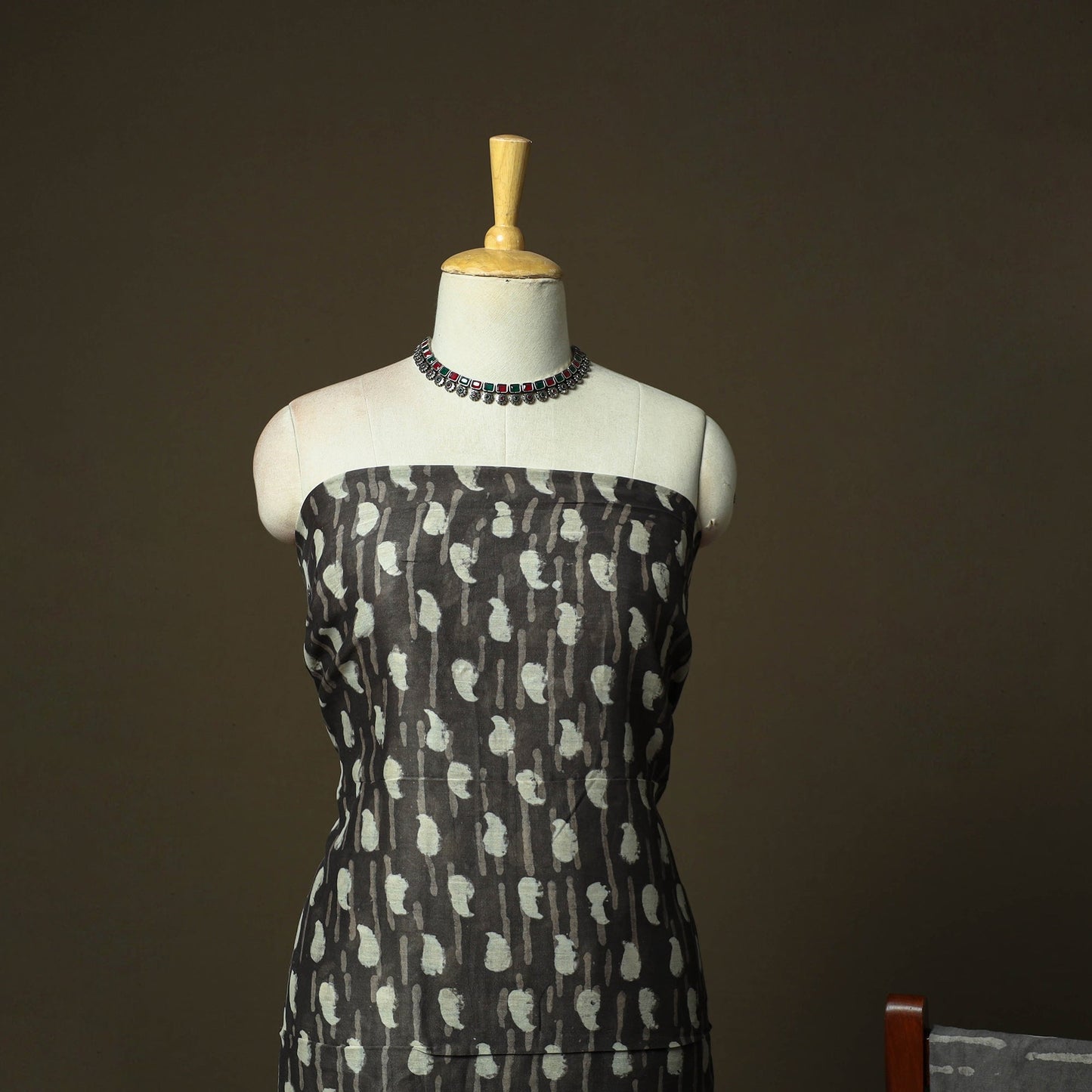Chanderi silk hand block bagru print 3pc unstitched dress