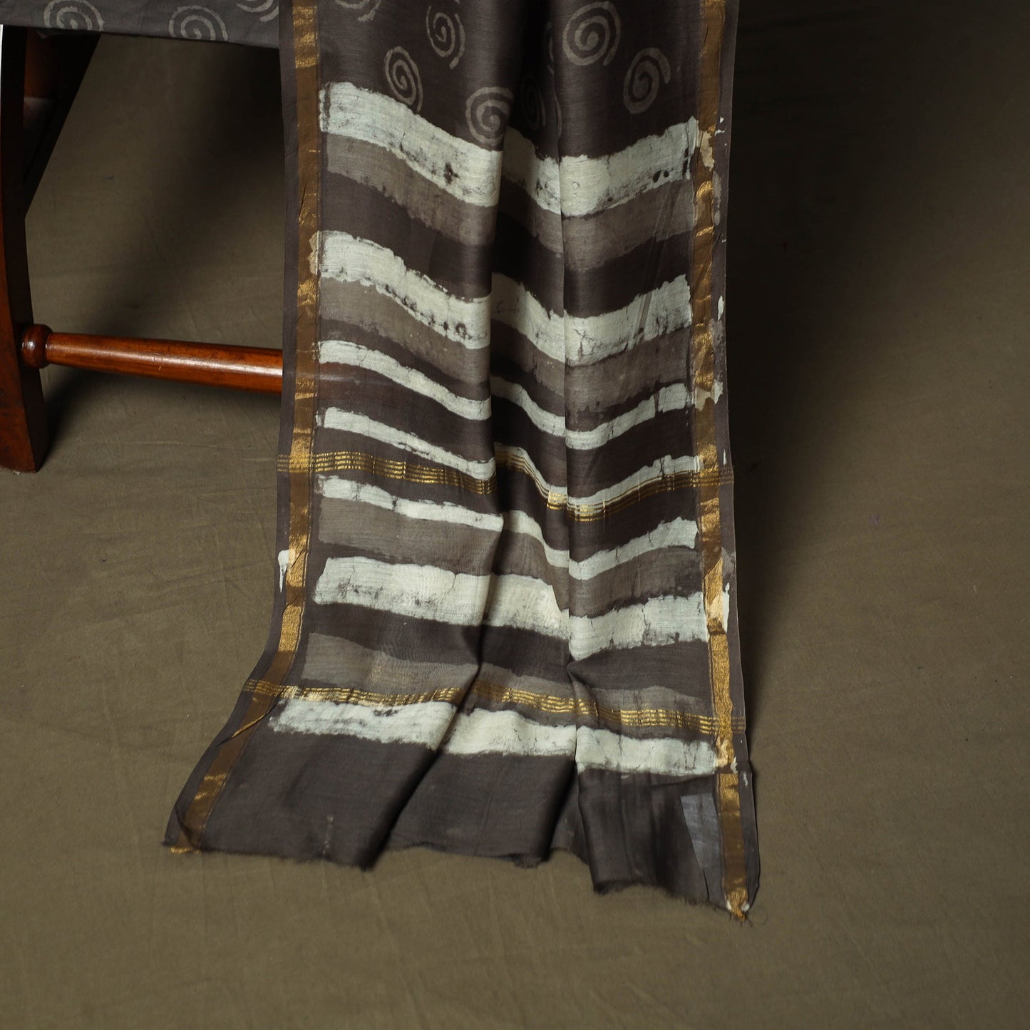 Chanderi silk hand block bagru print 3pc unstitched dress