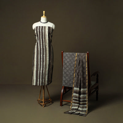 Chanderi silk hand block bagru print 3pc unstitched dress