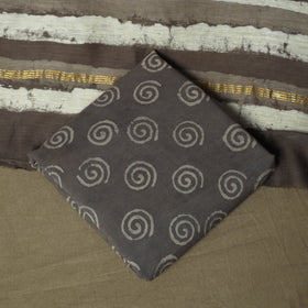 Chanderi silk hand block bagru print 3pc unstitched dress