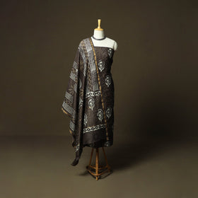 Chanderi silk hand block bagru print 3pc unstitched dress
