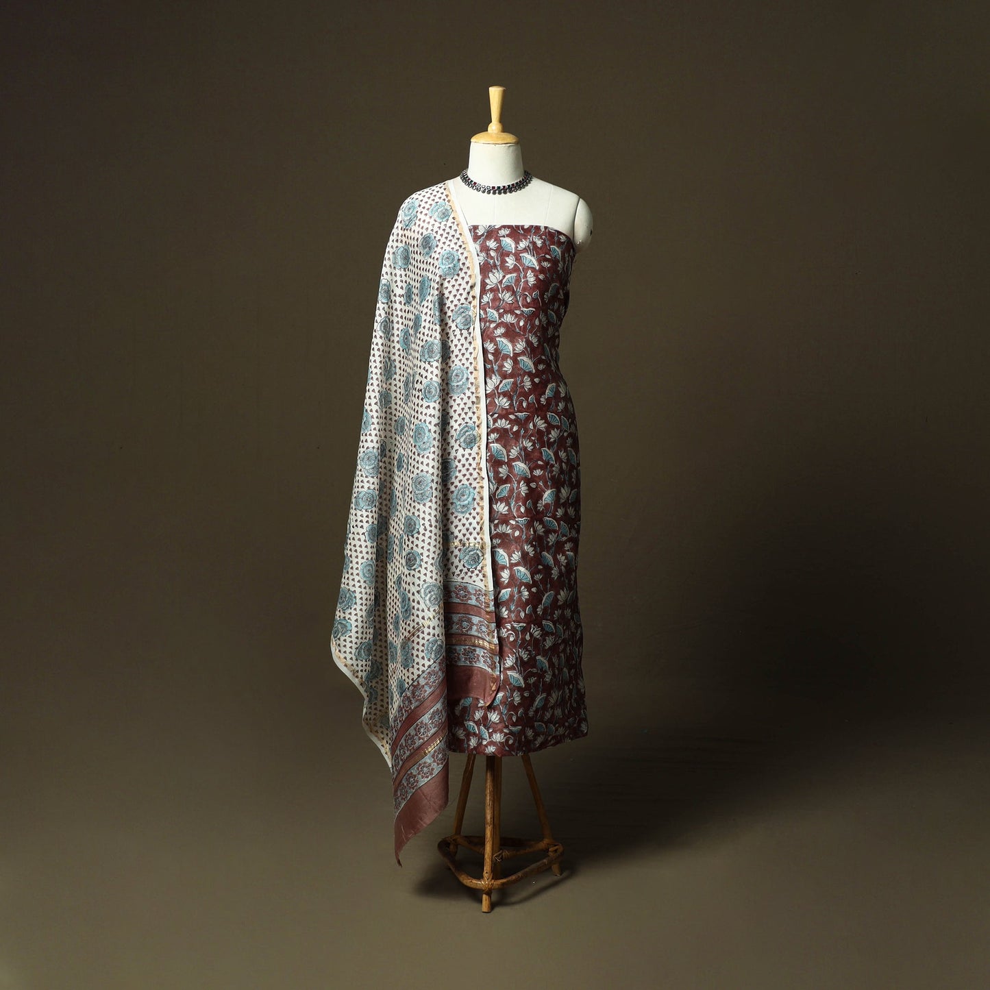 Chanderi silk hand block sanganeri print 3pc unstitched
