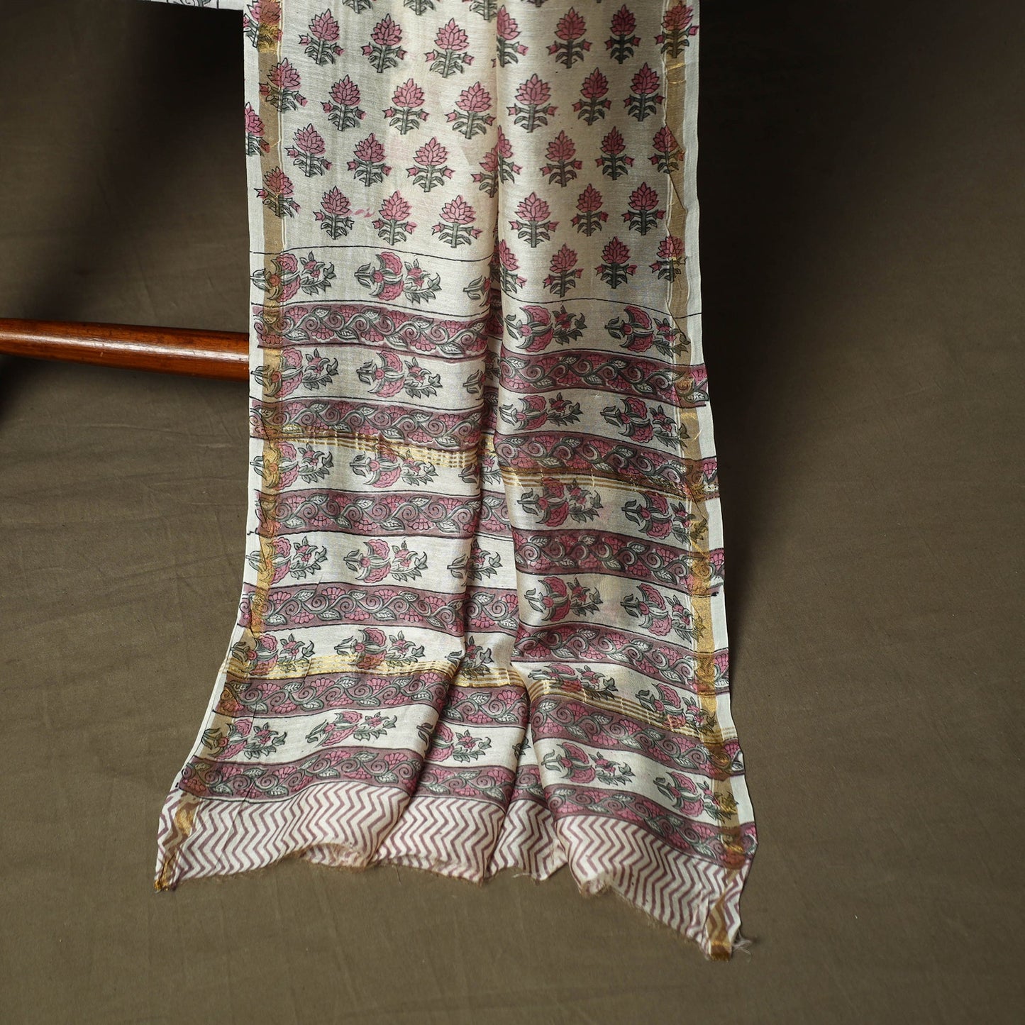 Chanderi silk hand block sanganeri print 3pc unstitched
