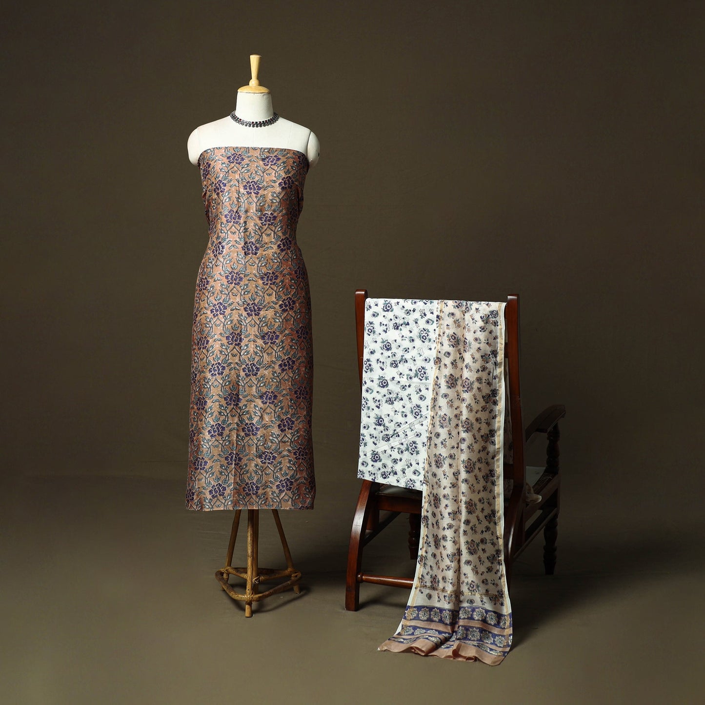 Chanderi silk hand block sanganeri print 3pc unstitched