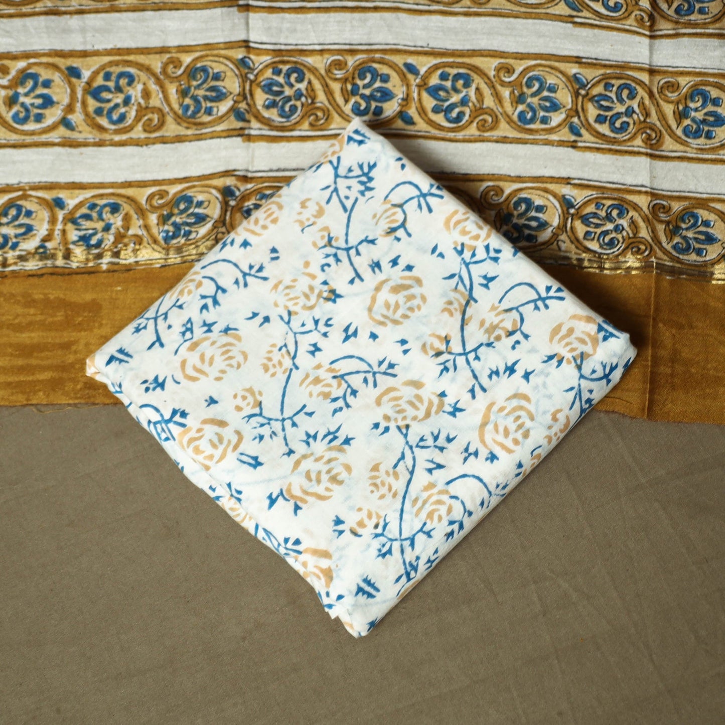 Chanderi silk hand block sanganeri print 3pc unstitched