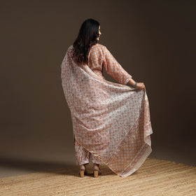 Brown - chanderi silk hand embroidery sanganeri suit set