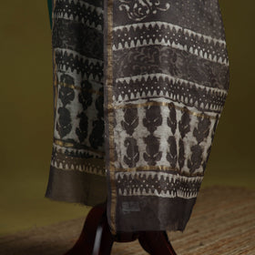 Brown - chanderi silk hand bagru dupatta 12 - handcrafted