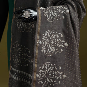 Brown - chanderi silk hand bagru dupatta 12 - handcrafted