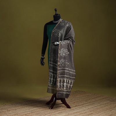Brown - chanderi silk hand bagru dupatta 12 - handcrafted