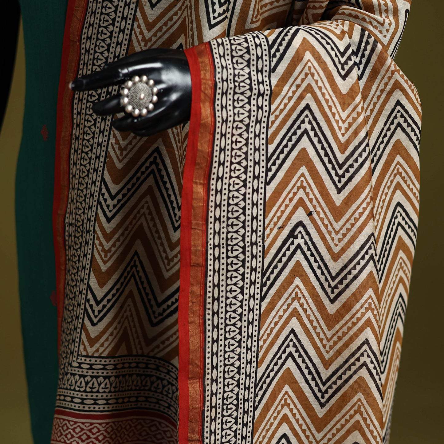 Brown - chanderi silk hand natural dyed bagru dupatta 15