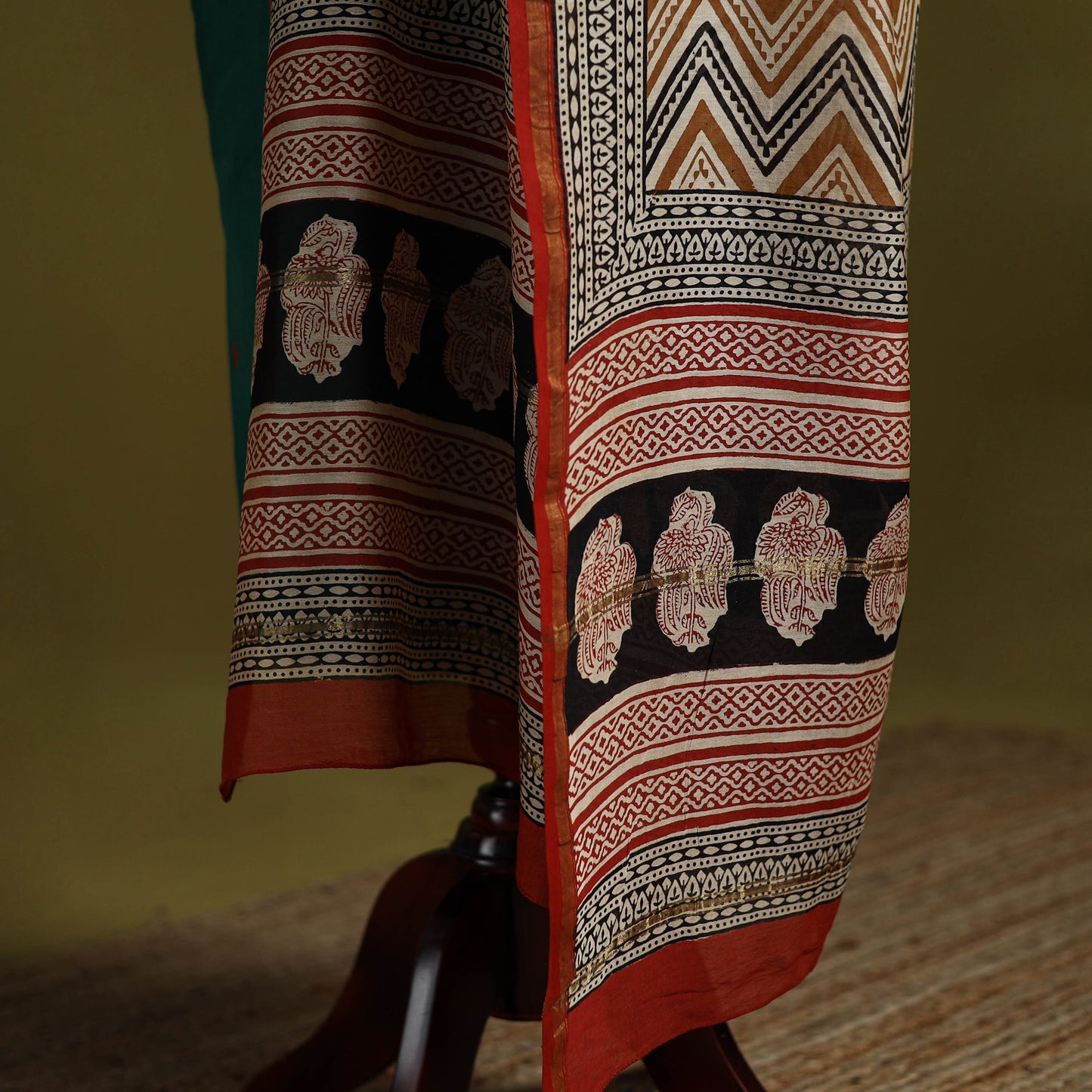 Brown - chanderi silk hand natural dyed bagru dupatta 15