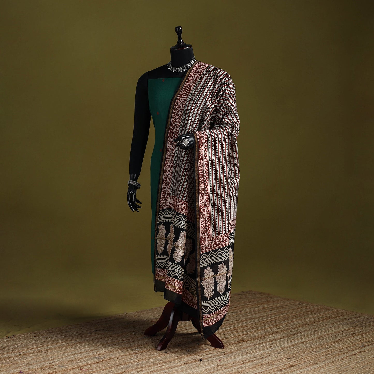 Brown - chanderi silk hand natural dyed bagru dupatta 18