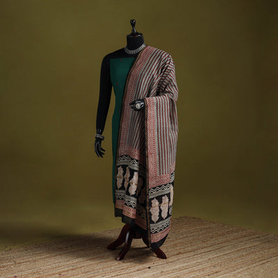 Brown - chanderi silk hand natural dyed bagru dupatta 18