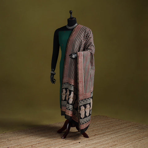 Brown - chanderi silk hand natural dyed bagru dupatta 18