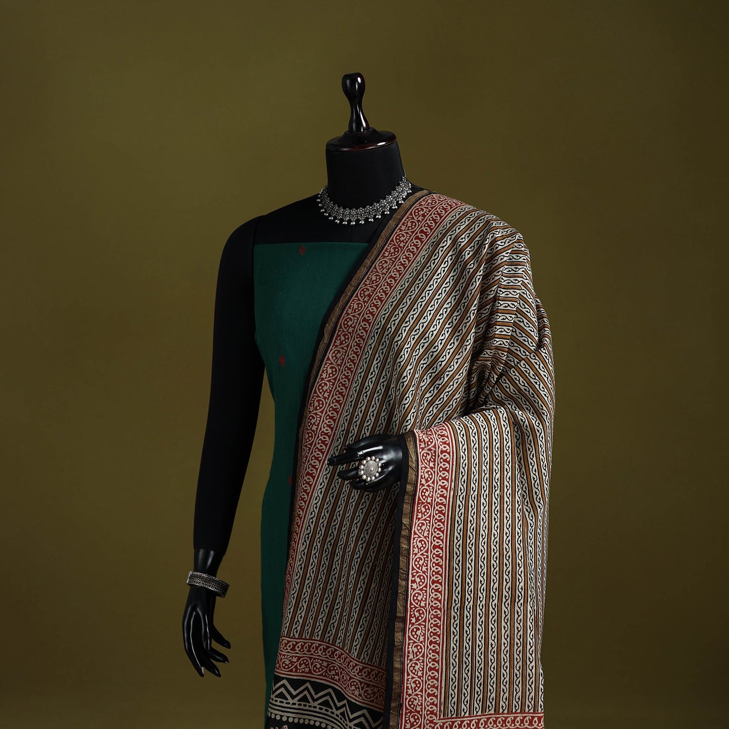 Brown - chanderi silk hand natural dyed bagru dupatta 19