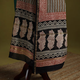 Brown - chanderi silk hand natural dyed bagru dupatta 19