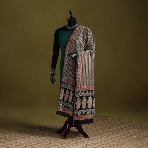 Brown - chanderi silk hand natural dyed bagru dupatta 19