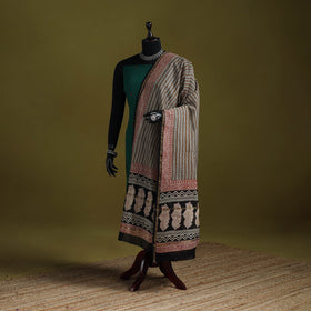 Brown - chanderi silk hand natural dyed bagru dupatta 19