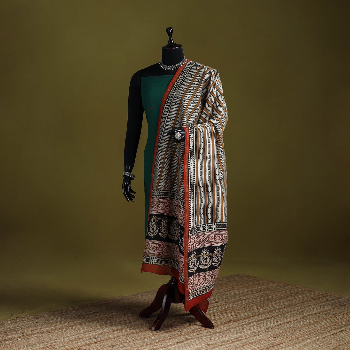 Brown - chanderi silk hand natural dyed bagru dupatta 22