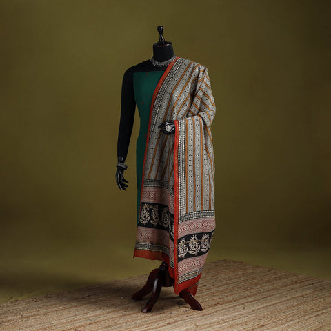 Brown - chanderi silk hand natural dyed bagru dupatta 22