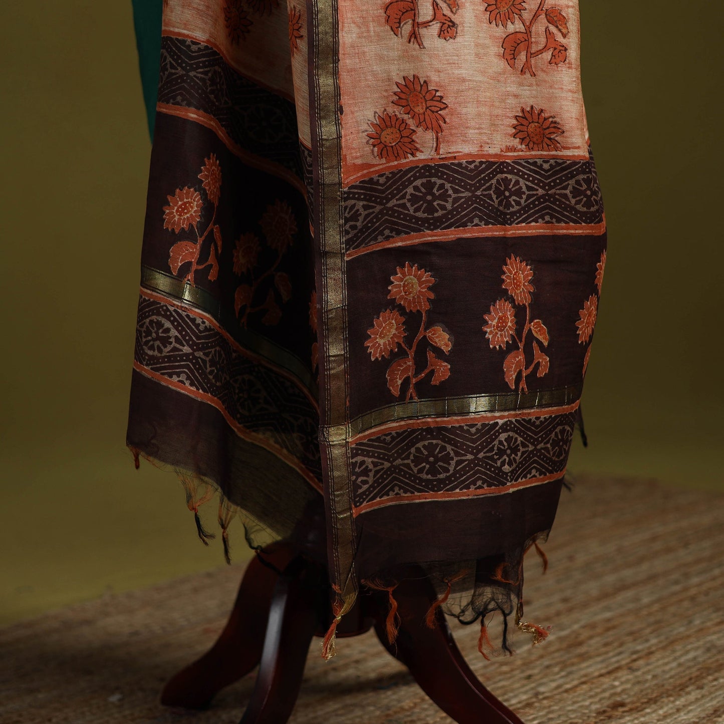 Brown - chanderi silk hand natural dyed dabu bagru dupatta