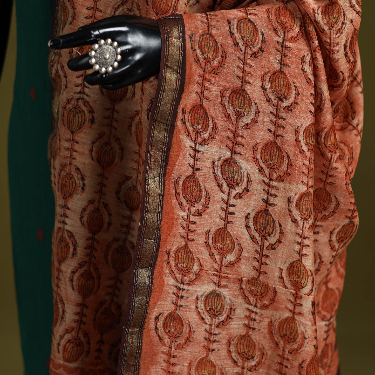 Brown - chanderi silk hand natural dyed dabu bagru dupatta