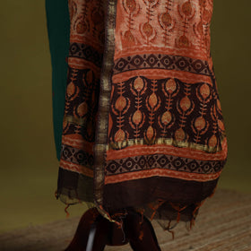 Brown - chanderi silk hand natural dyed dabu bagru dupatta