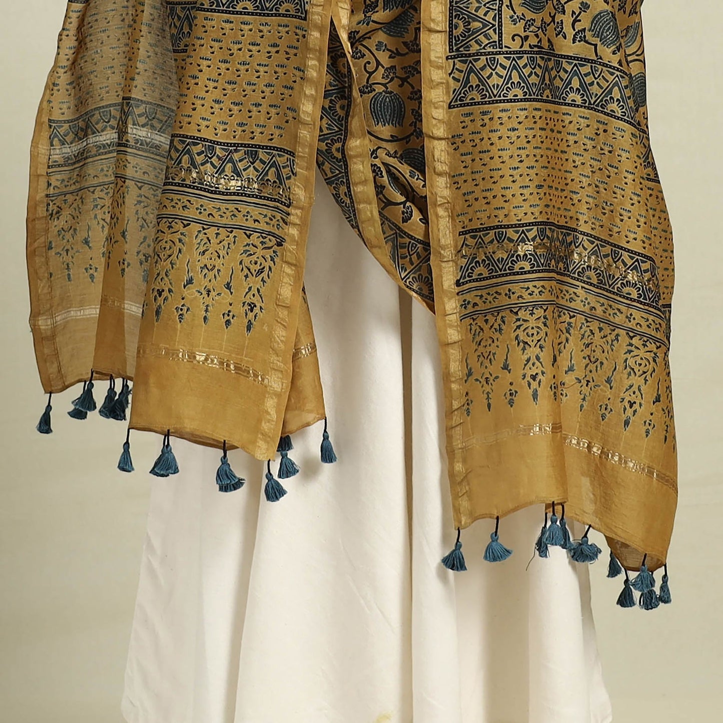 Buy Brown Block Print Chanderi Silk Handloom Ajrakh Dupatta