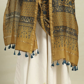 Buy Brown Block Print Chanderi Silk Handloom Ajrakh Dupatta