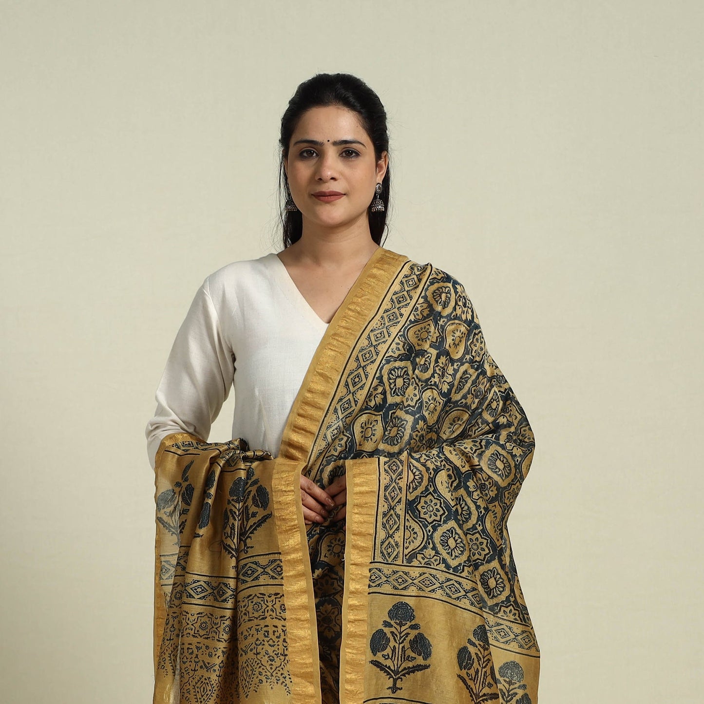 Brown - chanderi silk handloom dupatta 07 - handcrafted