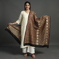 Brown Block Print Chanderi Silk Kalamkari Bagru Dupatta