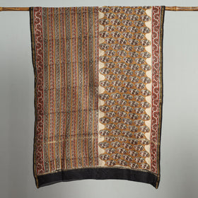 Brown Block Print Chanderi Silk Kalamkari Bagru Dupatta
