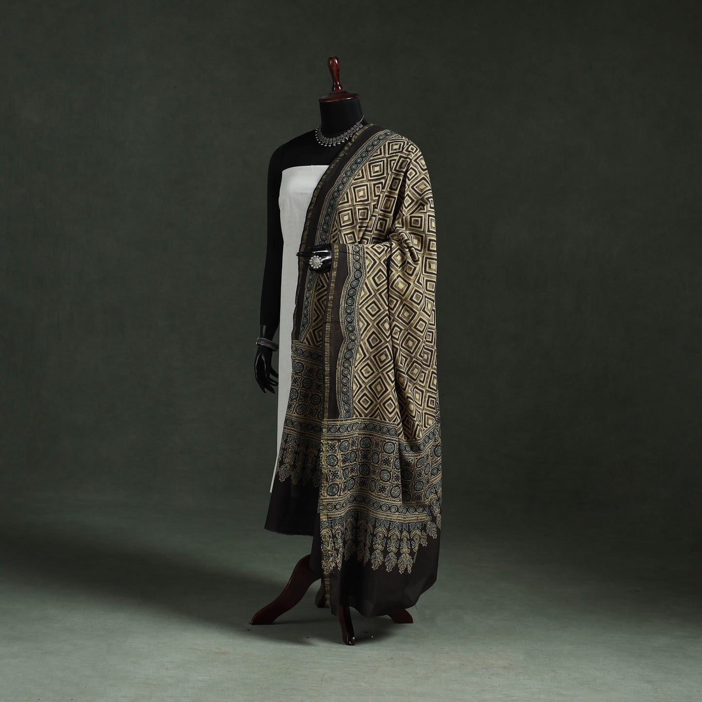 Brown - chanderi silk kutch hand block print natural dyed