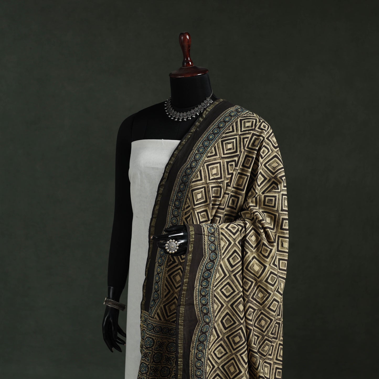 Brown - chanderi silk kutch hand block print natural dyed