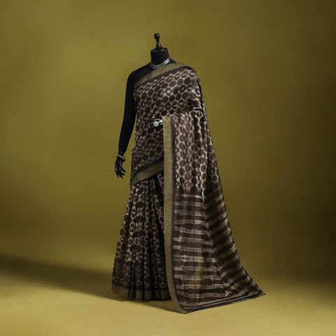 Chanderi silk nui shibori tie-dye saree with ghicha border