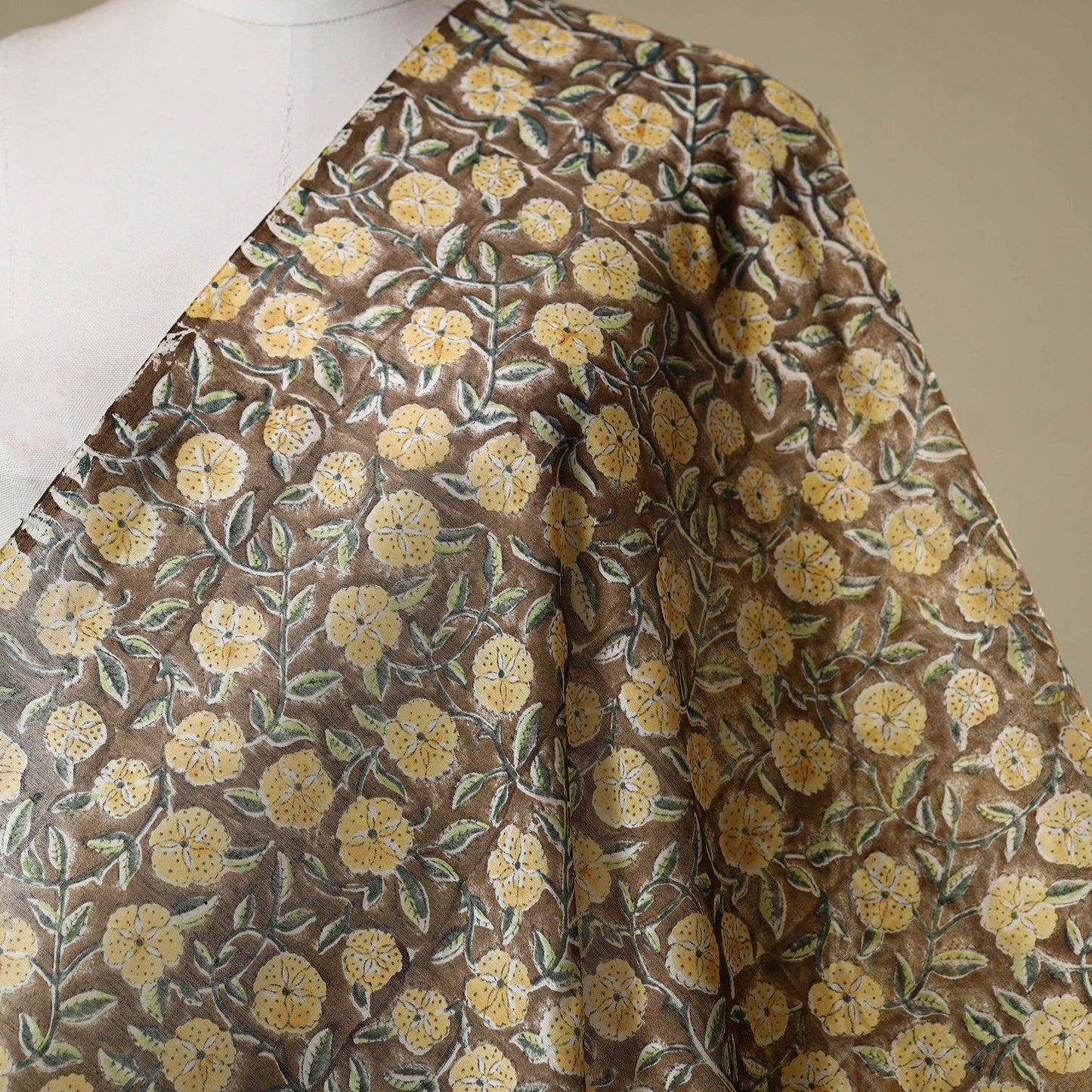 Brown - chanderi silk sanganeri fabric 04 - handcrafted