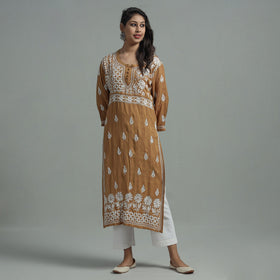  Chikankari Hand Embroidered Cotton Long Kurta for Women
