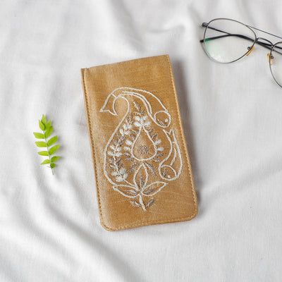 Brown Chikankari Zari Hand Embroidered Tussar Silk Sling Bag 