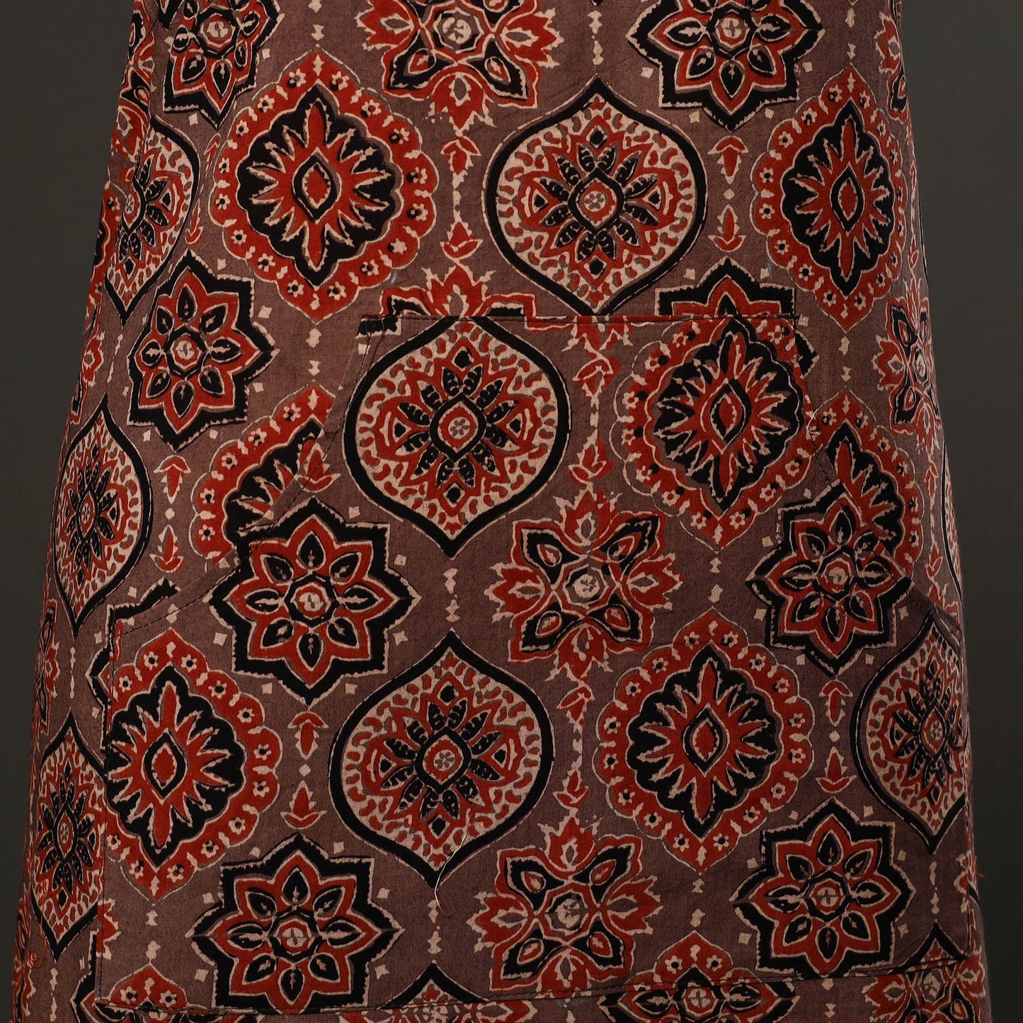 Brown Ajrakh Block Print Cotton Apron with Pocket