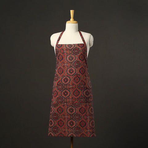 Brown Ajrakh Block Print Cotton Apron with Pocket