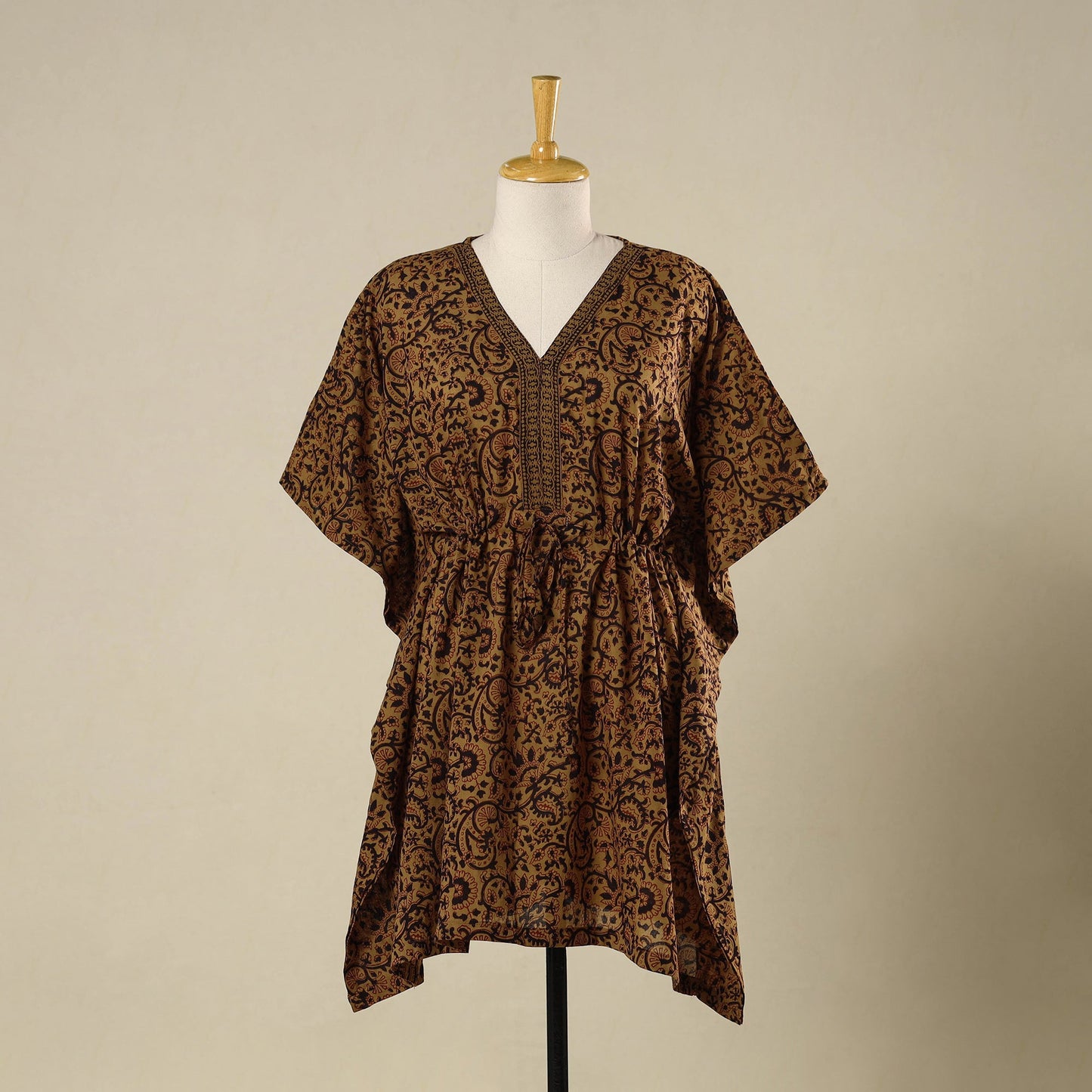 Brown - cotton bagh kaftan with tie-up waist (medium) 06