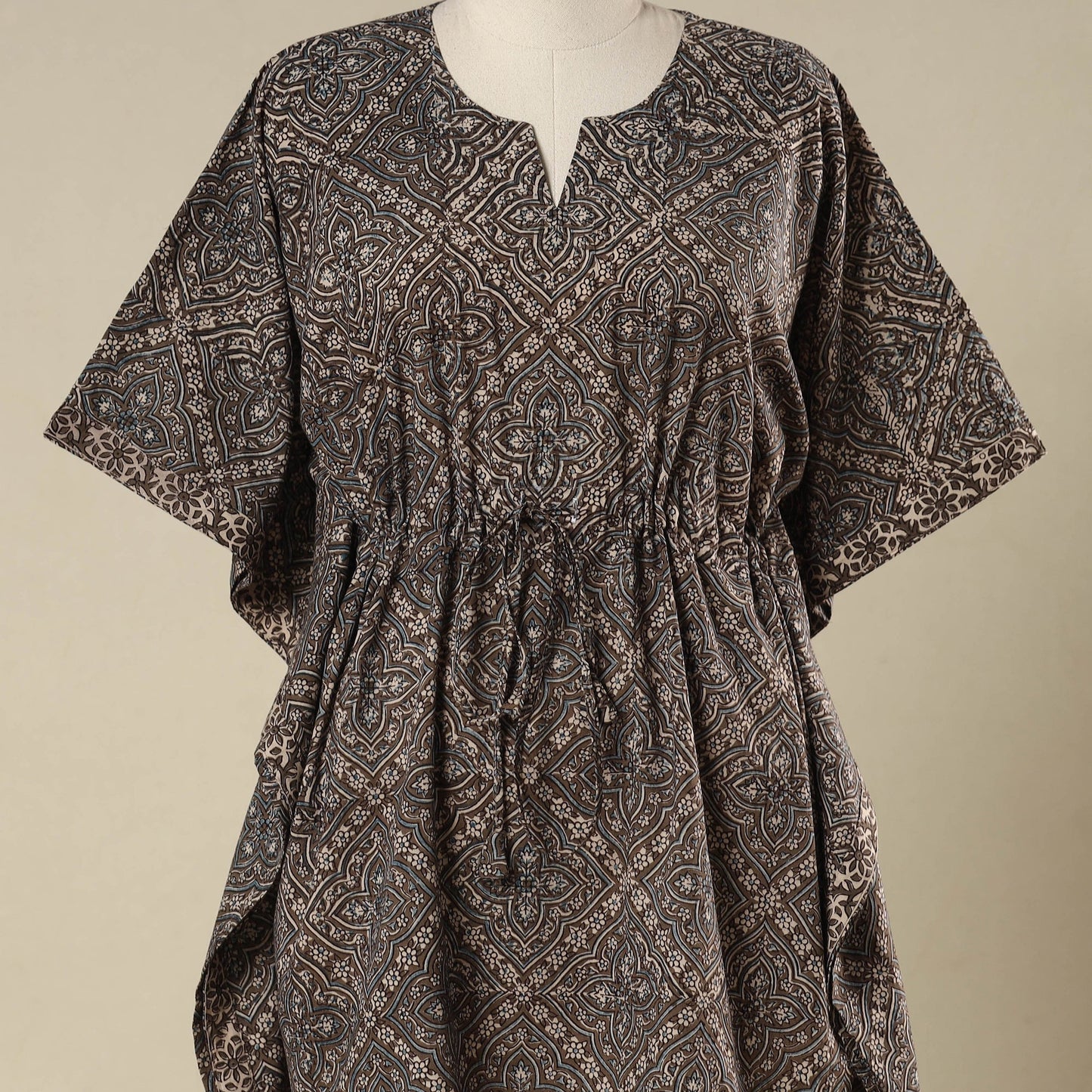 Brown - cotton bagh kaftan with tie-up waist (short) 08