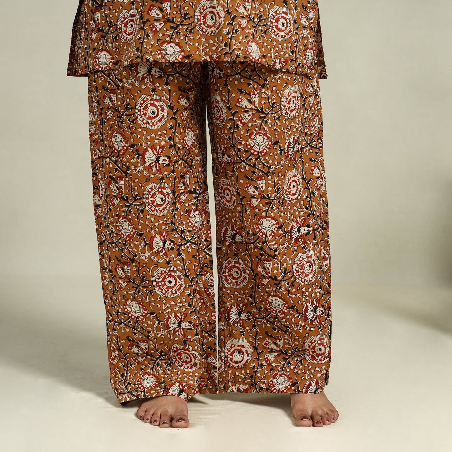  Brown Block Print Cotton Bagru Night Suit Set