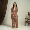  Brown Block Print Cotton Bagru Night Suit Set