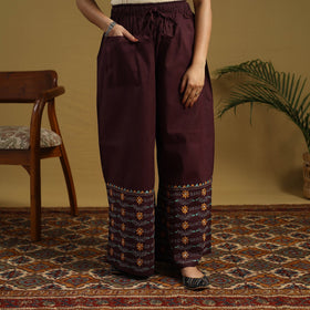 Buy Brown Cotton Bengal Kantha Hand Embroidery Palazzo