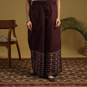 Buy Brown Cotton Bengal Kantha Hand Embroidery Palazzo